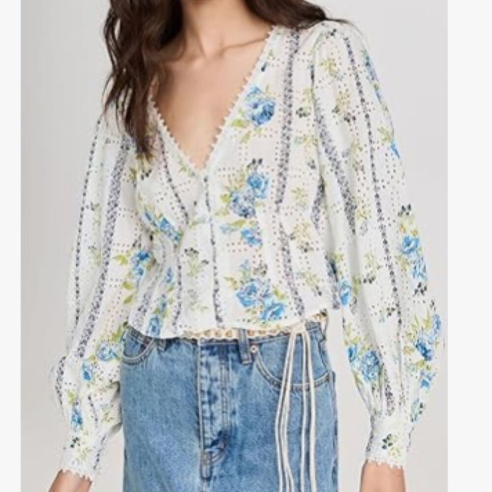Free People Women's Blossom Eyelet Top Size Medium
